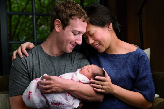 De oprichter van Facebook, Mark Zuckerberg, met zijn vrouw en hun dochtertje. Hij kondigde aan dat hij 99% van zijn aandelen in de sociaalnetwerksite zal schenken aan het goede doel. De vrijgevigheid van Zuckerberg en co blijft verbazen. (Foto Reuters)