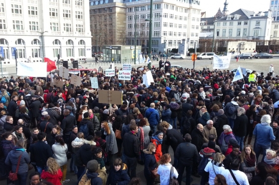 Actie van het middenveld tegen het uithollen van het beroepsgeheim op 16 februari 2017 in Brussel (Foto Ivo Flachet)