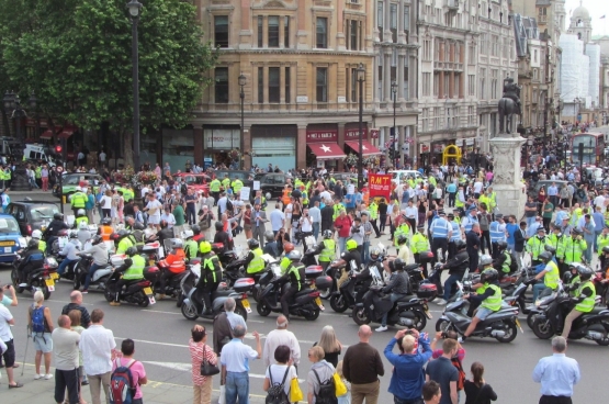 De protesten tegen Uber zijn niet nieuw. Op 11 juni 2014 betoogden Londense taxis ook al tegen Uber (Foto David Holt / Flickr)