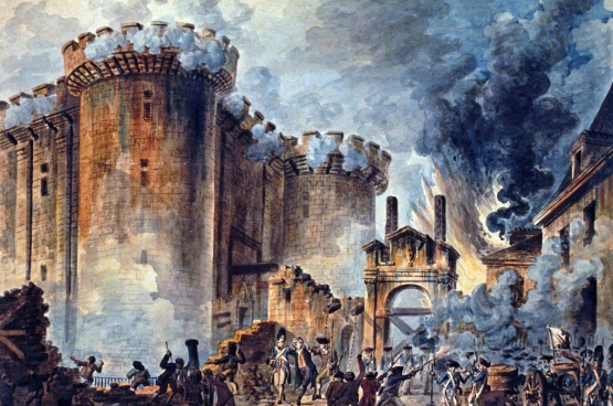 ⊳ De verovering van de Bastille door het volk was een symbolisch moment. (“La prise de la Bastille”, door Jean-Pierre Houël, 1789) 