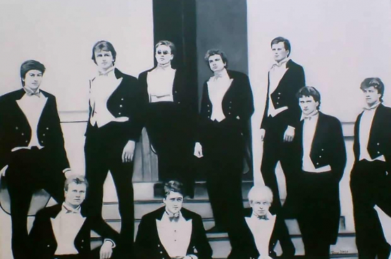 Leden van de Bullingdon Club in 1987, waaronder Boris Johnson en David Cameron (Foto: Diego Sideburns, Flickr) 