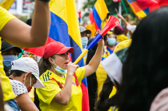 De vorige 1 mei was voor de Colombiaanse bevolking hét moment om te betogen tegen de liberale hervormingen van de regering. (Foto Juan Gonzalez) 