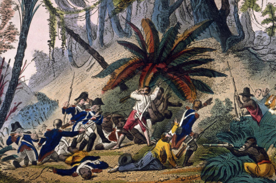 Toussaint Louverture omringd door troepen gestuurd door Napoleon. (Foto Bridgeman)