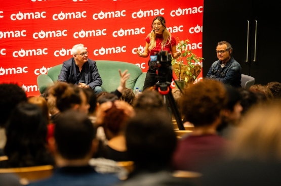 In februari waren Vijay Prashad en Peter Mertens te gast op de openingsconferentie van de Karl Marx School van studentenbeweging Comac. (Foto Solidair, Stefaan Van Parys)