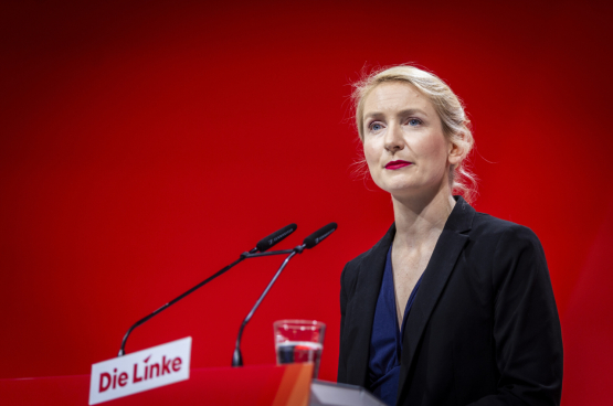 Inès Schwerdtner tijdens het congres van Die Linke in mei. (Foto DPA)