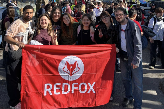 De delegatie van RedFox op de scholierenstaking in Essen op 5 maart. (Foto RedFox)